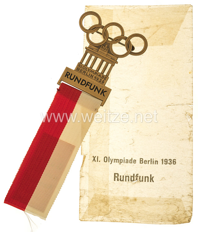 XI. Olympischen Spiele 1936 Berlin - Offizielles Teilnehmerabzeichen für Mitarbeiter des Rundfunk