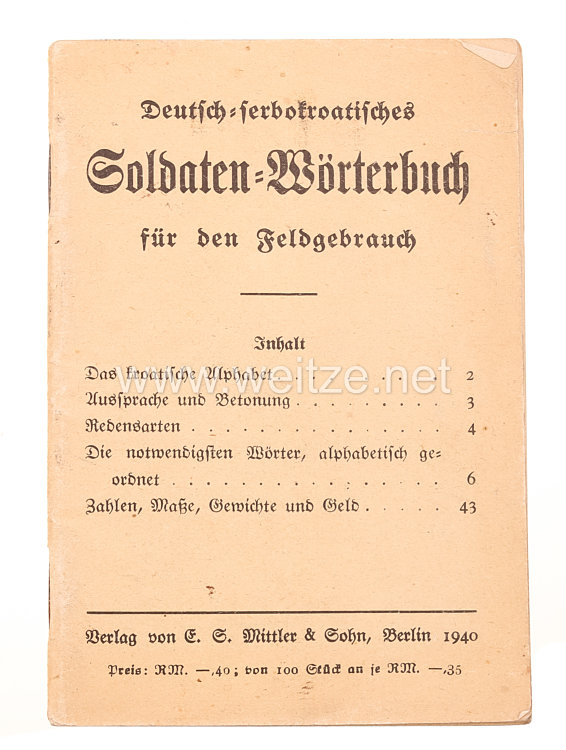 Deutsch-serbokroatisches Soldaten-Wörterbuch für den Feldgebrauch,