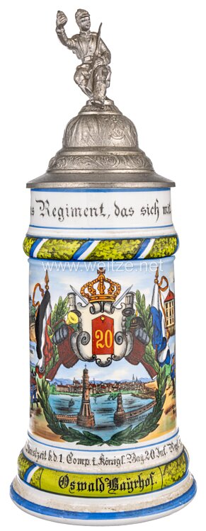 Bayern Reservisten-Krug für den Reservisten «Oswald Bayrhof» im 20. Infanterie-Regiment Prinz Franz Bild 2