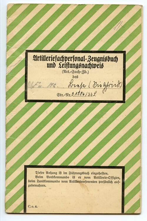 Kriegsmarine - Artilleriefachpersonal-Zeugnisbuch und Leistungsnachweis