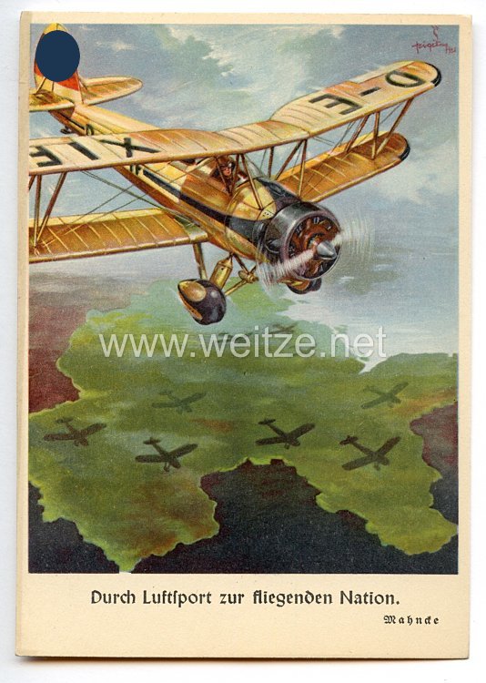 III. Reich - farbige Propaganda-Postkarte - " Durch Luftsport zur fliegenden Nation "