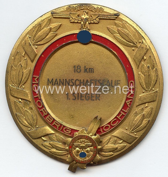 NSKK - nichttragbare Siegerplakette - " Motorgruppe Hochland Wintersportkämpfe 1938 - 18 km Mannschaftslauf 1. Sieger "