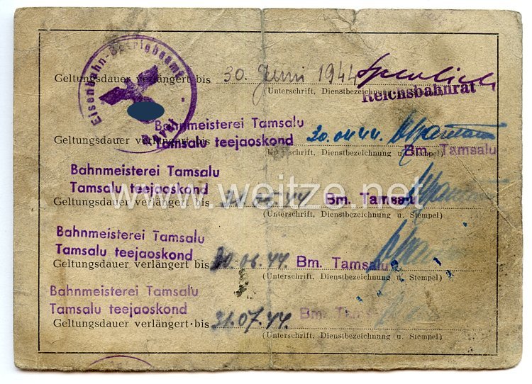 III. Reich / Estland - Eisenbahn-Betriebsdirektion Reval - Ausweis für einen Mann des Jahrgangs 1911 in der Deutschen Reichsbahn Bild 2