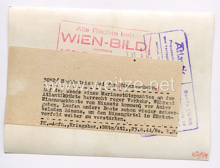 Kriegsmarine Pressefoto: Hochbetrieb bei den Minensuchern 23.8.1944 Bild 2