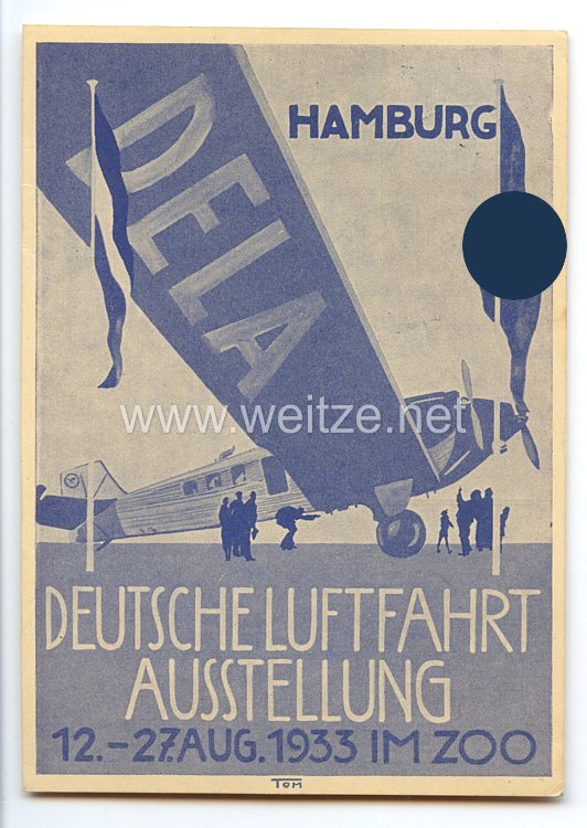 III. Reich - farbige Propaganda-Postkarte - " Deutsche Luftfahrt-Ausstellung Hamburg 12.-27.Aug.1933 im Zoo "