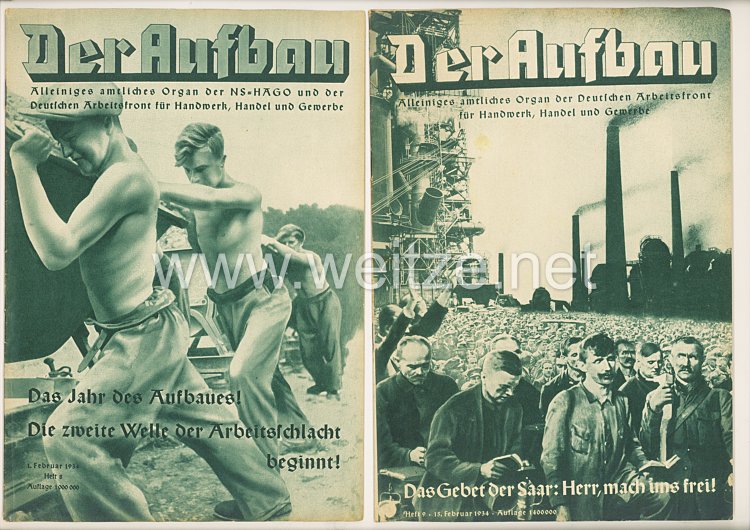 III. Reich - 2 x Ausgabe von : Der Aufbau - Alleiniges amtliches Organ der NS-Hago - 1. Jahrgang 1933/1934 Folge 8 und 9