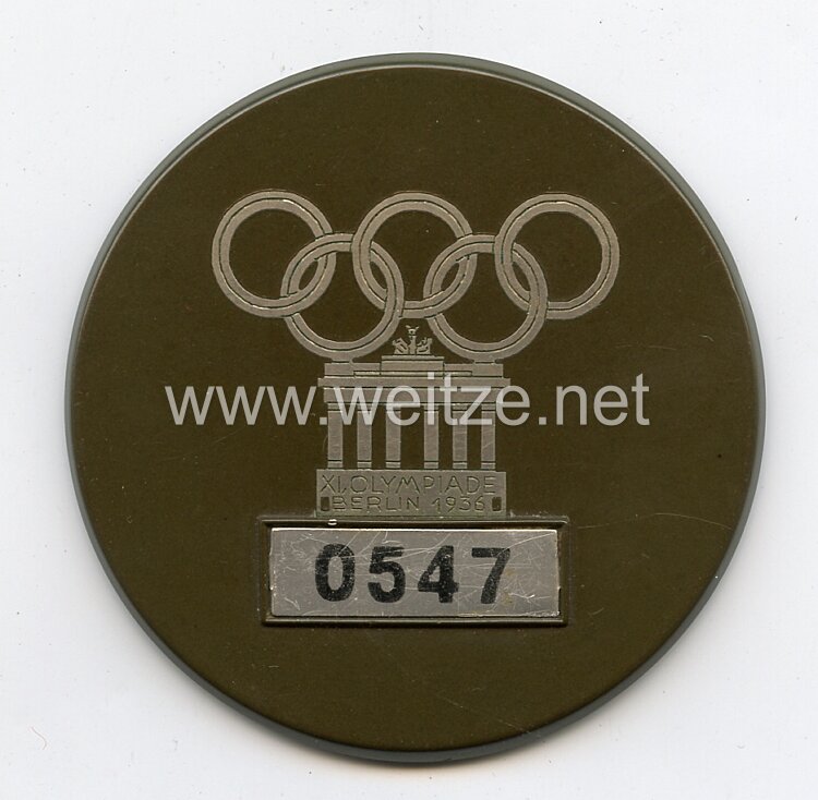 XI. Olympischen Spiele 1936 Berlin - Dienstplakette als Ausweismarke für die im Olympischen Dorf Döberitz Beschäftigten und Offiziellen