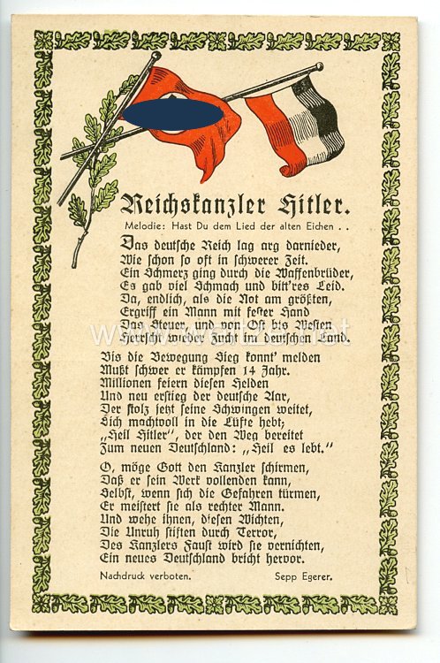 III. Reich - farbige Propaganda-Postkarte - " Reichskanzler Hitler "