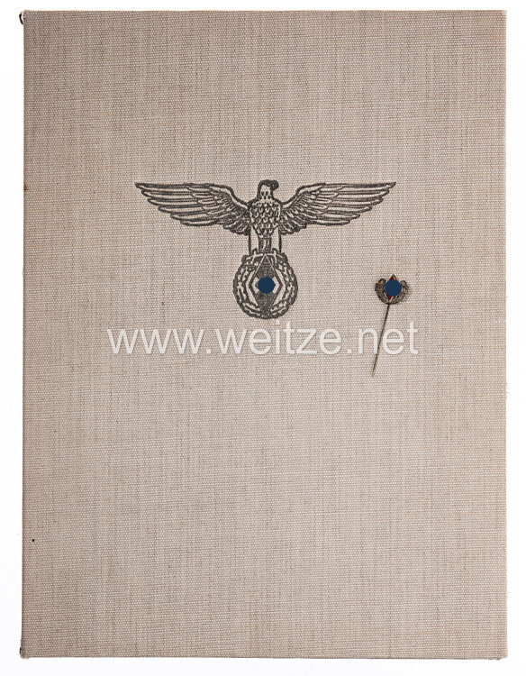 Hitler-Jugend ( HJ ) - Goldene Nadel für den 1. Sieger bei den Deutschen Jugendmeisterschaften 1941 mit Verleihungsmappe