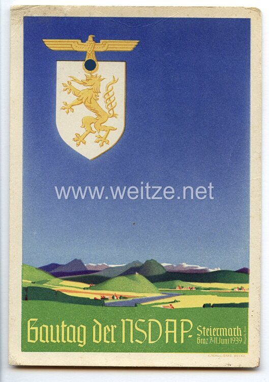 III. Reich - farbige Propaganda-Postkarte - " Gautag der NSDAP Steiermark Graz 7.-11. Juni 1939 "