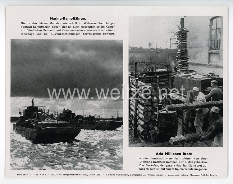 III. Reich - gedrucktes Pressefoto " Marine - Kampffähren. Acht Millionen Brote " 27.6.1944
