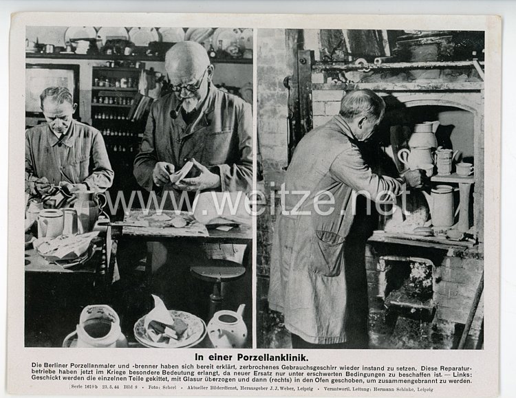 III. Reich - gedrucktes Pressefoto " In einer Porzellanklinik " 23.5.1944