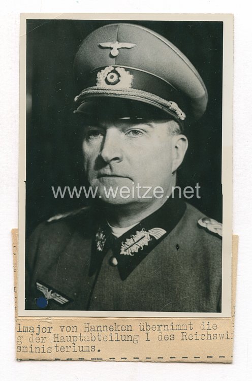 Wehrmacht Pressefoto: Generalmajor von Hanneken Hauptabteilung I des Reichswirtschaftsministerium