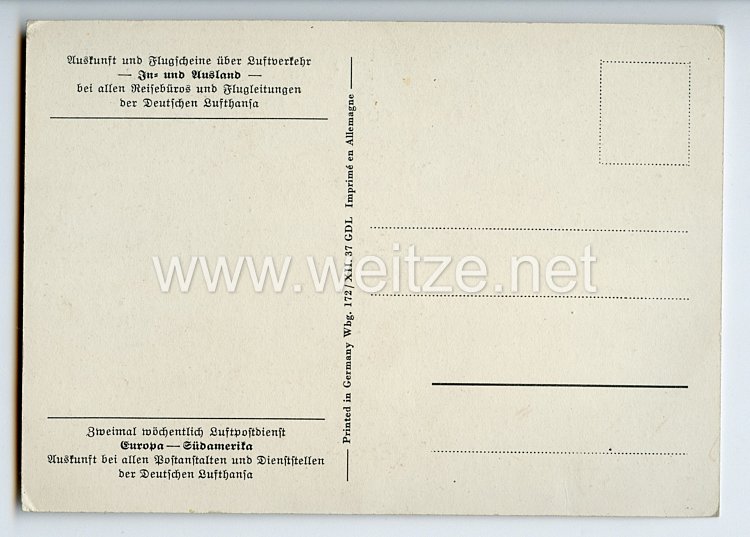 III. Reich - farbige Propaganda-Postkarte - " Deutsche Lufthansa " Bild 2