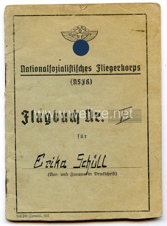 NSFK - Flugbuch Nr. 1 für eine Frau des Jahrgangs 1924
