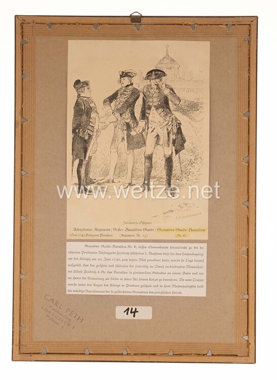 Preußen gerahmte Uniformtafel von Knötel «Grenadier-Garde-Bataillon (1756)» Bild 2