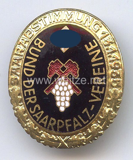 III. Reich - Bund der Saarpfalzvereine - Goldenes Ehrenzeichen " Saarabstimmung 13.1.1935 "