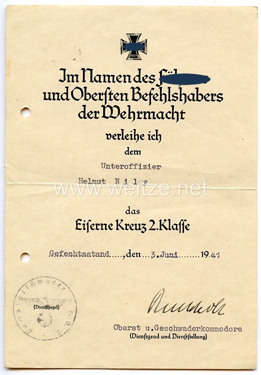 Luftwaffe - Urkundenpaar für einen Unteroffizier Bild 2