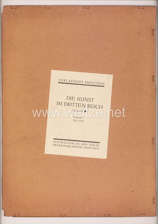 III. Reich - Die Kunst im Deutschen Reich - bedruckter  Pappschuber für 3. Jahrgang Folge 7 Juli 1939 ( Ausgabe A )