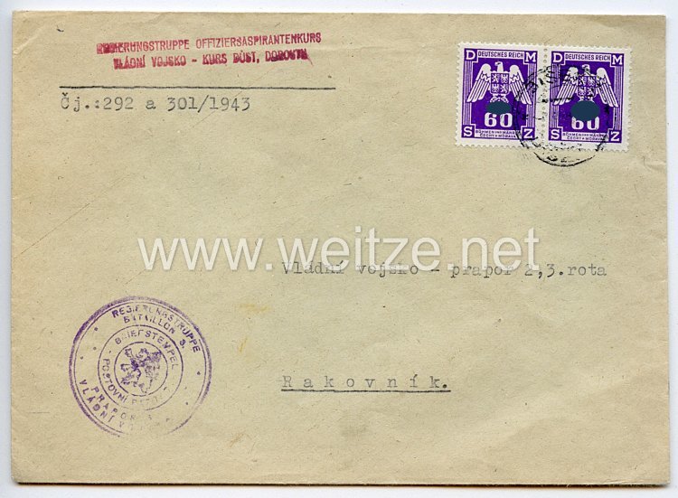 III. Reich - Regierungstruppe in Böhmen und Mähren - leerer Briefumschlag des Offiziersaspirantenkurs von 1943