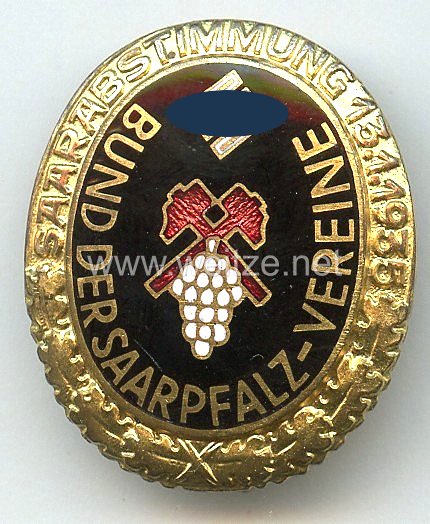 III. Reich - Bund der Saarpfalzvereine - Goldenes Ehrenzeichen " Saarabstimmung 13.1.1935 "