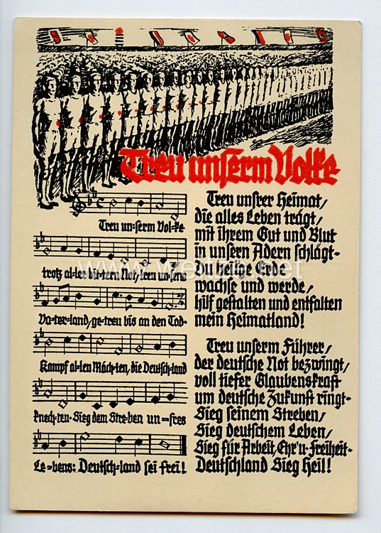 III. Reich - farbige Propaganda-Postkarte - " Treu unserm Volke - Turnertum im Lied "