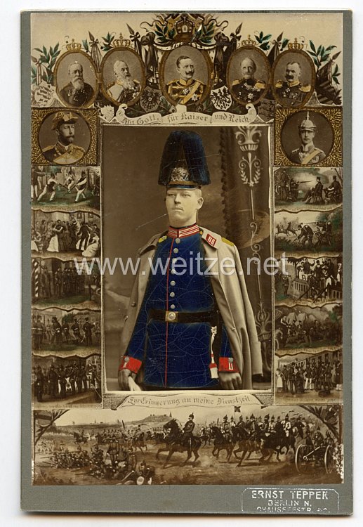 Preußen Teilkoloriertes Kabinettfoto eines Soldaten im Garde-Füsilier-Regiment