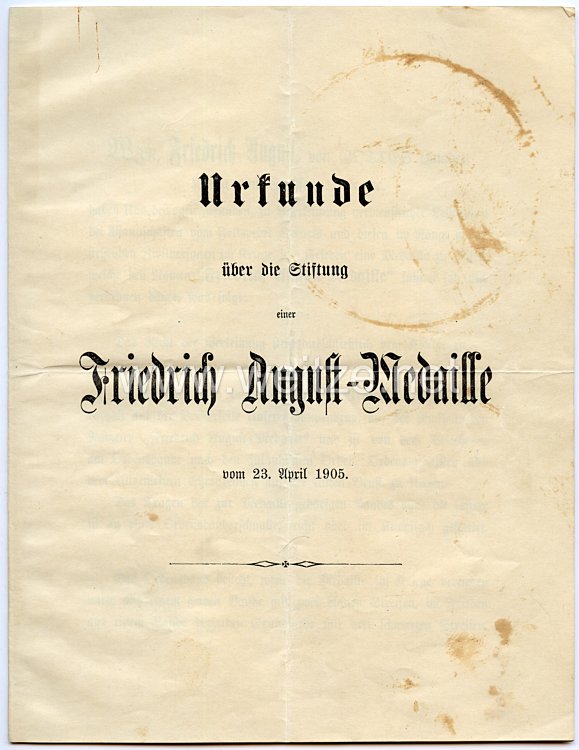 Sachsen - Statuten über die Stiftung der Friedrich-August-Medaille