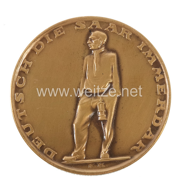 III. Reich - bronzene Erinnerungsmedaille an die Volksabstimmung 13.1.1935  "Deutsch die Saar immerdar"