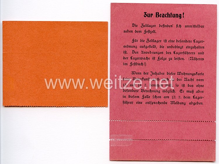 NSDAP - Weihefeier des Hauses der Deutschen Erziehung und 2. Reichstagung des NSLB in Bayreuth vom 11.-13.7.1936 - Wohnungskarte und Verpflegungskarte Bild 2