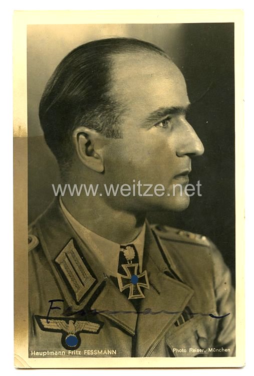 Wehrmacht Originalunterschrift von Ritterkreuzträger Hauptmann Fritz Fessmann
