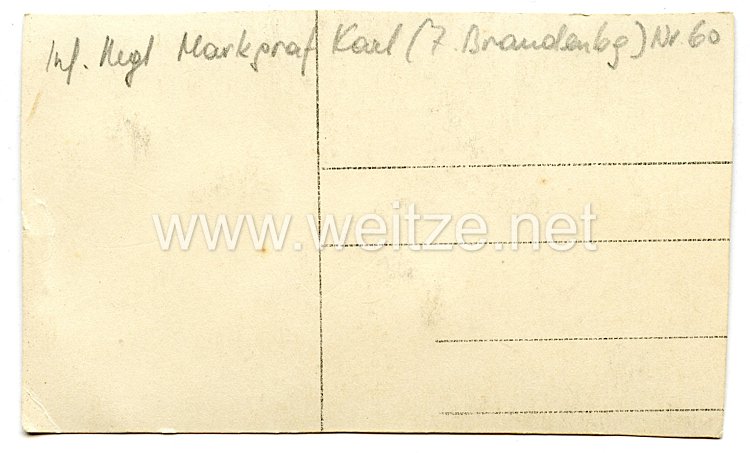 Preußen 1. Weltkrieg Ausschnitt aus einer Fotopostkarte Soldat im Infanterie-Regiment Markgraf Karl (7. Brandenburgisches) Nr. 60 Bild 2