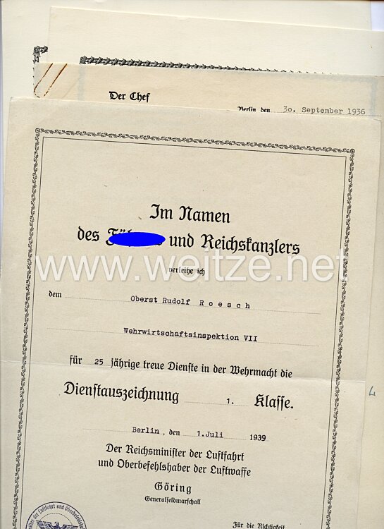 Luftwaffe - Urkundentrio für einen späteren Oberst der Wehrwirtschaftsinspektion VII in München