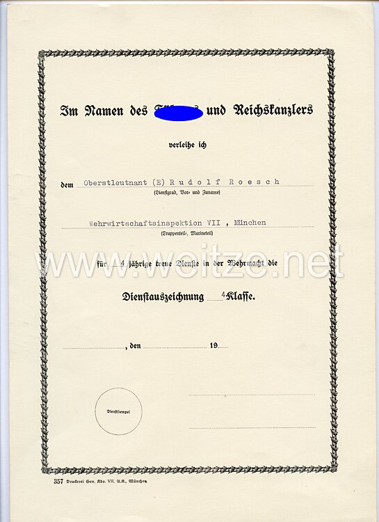 Luftwaffe - Urkundentrio für einen späteren Oberst der Wehrwirtschaftsinspektion VII in München Bild 2