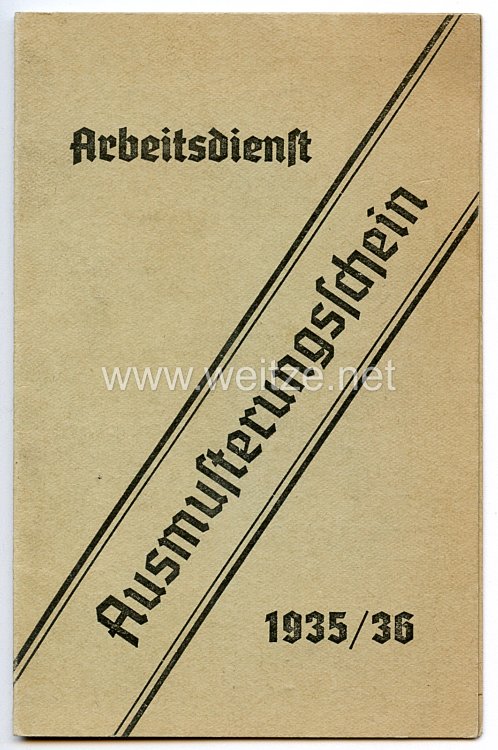 Reichsarbeitsdienst ( RAD ) - Ausmusterungsschein 1935/36
