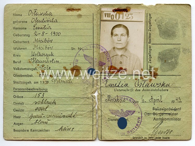 III. Reich / Besetzte Ostgebiete - Bezirk Bialystok - Personalausweis für eine Frau des Jahrgangs 1900 Bild 2