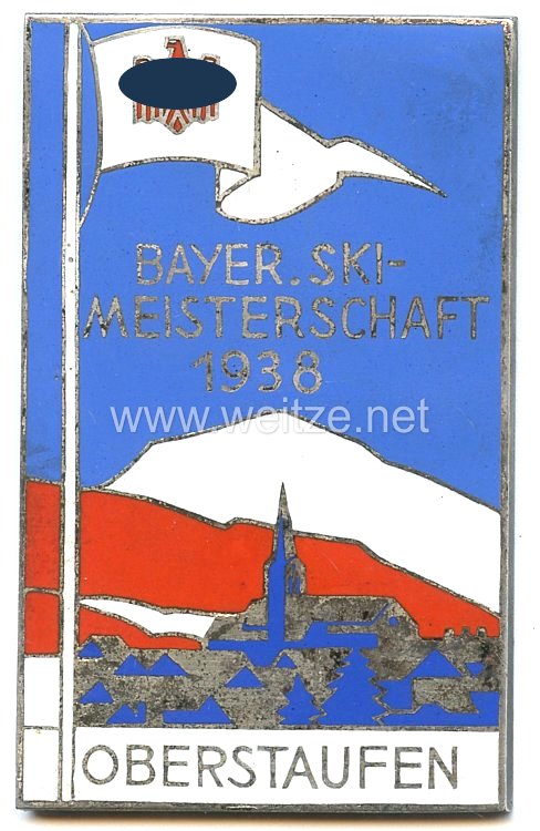 III. Reich - nichttragbare Siegerplakette - " Bayer. Ski-Meisterschaft 1938 Oberstaufen - Sieger 18 Km Langlauf Spez. Kl. I"