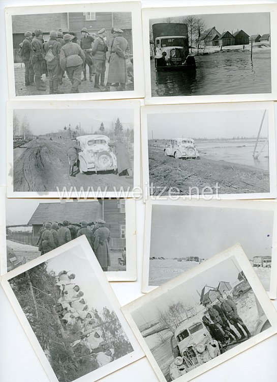 Kriegsmarine 8 Fotos einer KFZ Staffel mit Wintertarnung,  Marine - Befehlshaber Ostland 