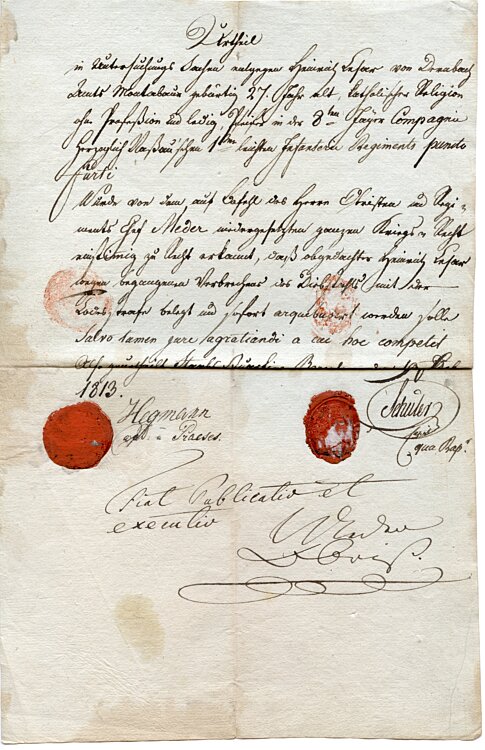 Spanien - Protokoll einer Kriegsgerichtsverhandlung mit Urteilsspruch vom 19.2.1813 in Barcelona welche zur Todesstrafe führte