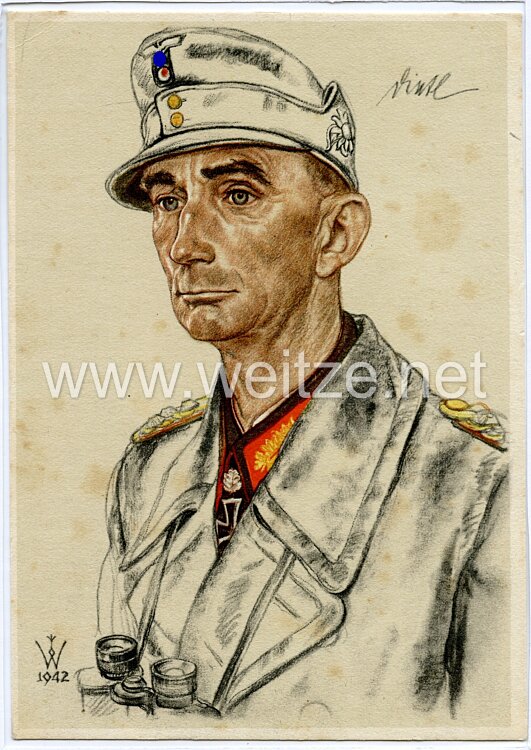 Heer - Willrich farbige Propaganda-Postkarte - Ritterkreuzträger Generaloberst Dietl