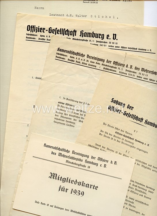 III. Reich - Kameradschaftliche Vereinigung der Offiziere d.B. des Wehrersatzbezirks Hamburg e.V. - Dokumentengruppe