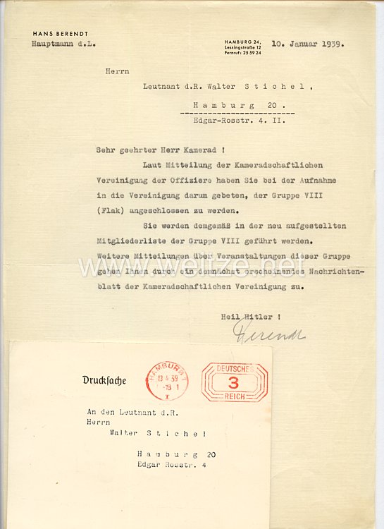 III. Reich - Kameradschaftliche Vereinigung der Offiziere d.B. des Wehrersatzbezirks Hamburg e.V. - Dokumentengruppe Bild 2