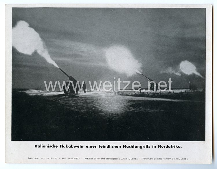 III. Reich - gedrucktes Pressefoto "Italienische Flukabwehr eines feindlichen Nachtangriffs in Nordafrika" 15.1.1943