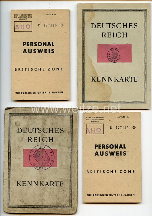 III. Reich / Nachkriegszeit - Konvolut von 4 x Kennkarte und Personalausweis Britische Zone