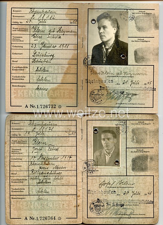 III. Reich / Nachkriegszeit - Konvolut von 4 x Kennkarte und Personalausweis Britische Zone Bild 2