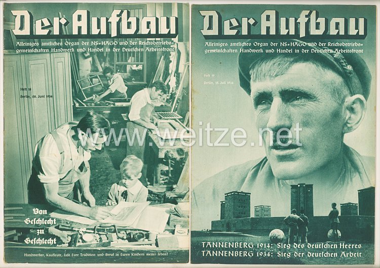 III. Reich - 2 x Ausgabe von : Der Aufbau - Alleiniges amtliches Organ der NS-Hago - 1. Jahrgang 1933/1934 Folge 18 und 19