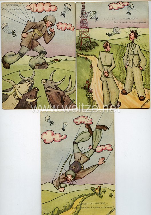 Italien RSI 2. Weltkrieg - 3 Feldpostkarten eines Fallschirmjägers 