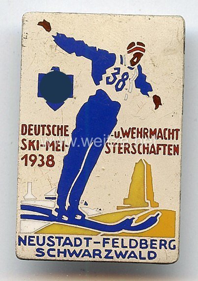 III. Reich - Offizielles Teilnehmerabzeichen " Deutsche u. Wehrmacht Ski-Meisterschaften 1938 Neustadt-Feldberg Schwarzwald "
