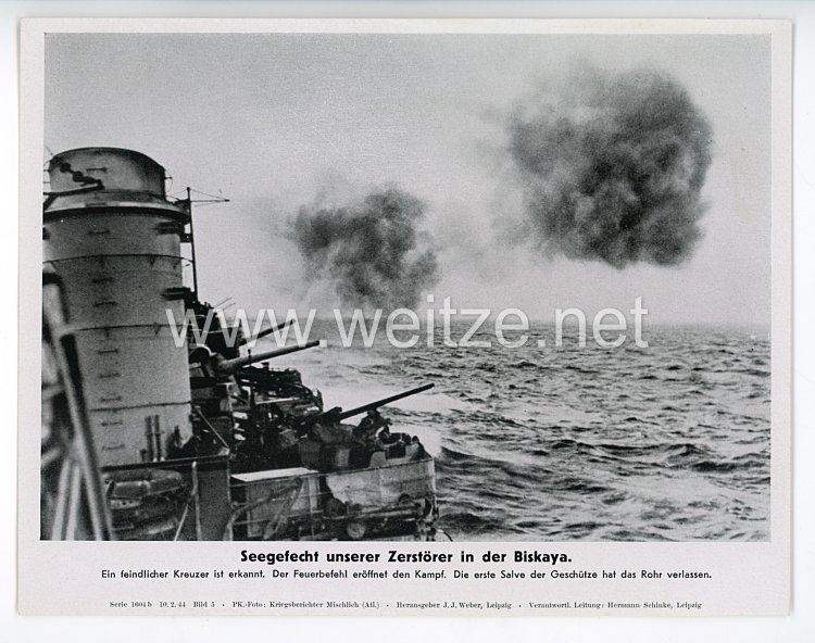 III. Reich - gedrucktes Pressefoto " Seegefecht unserer Zerstörer in der Biskaya " 10.2.1944