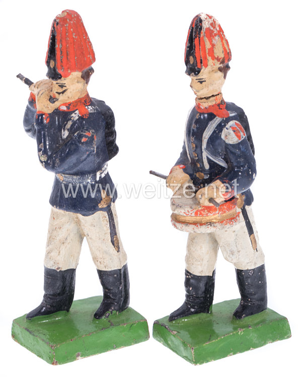 1. Weltkrieg Preussen 2 Musiker in blauer Uniform marschierend ( Pfeifer und Trommler )